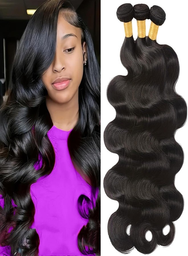 Aiterina Body Wave Bundles Human Hair 100% Unprocessed Brazilian Virgin Hair 3 Bundles 16 18 20 Inch Human Hair Bundles for Black Women Natural Color Human Hair Bundles - Image 1